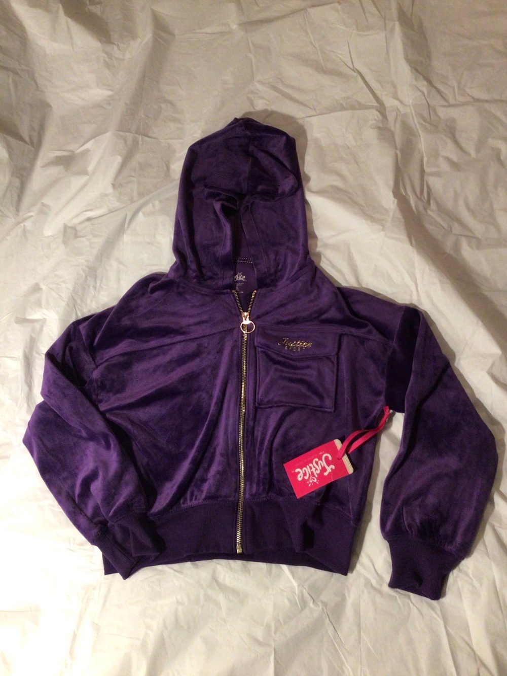 Justice Girls' Purple Velour Zip-Up Hoodie with Gold Zip-Fall Jacket